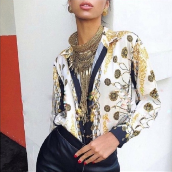 Zara Baroque Chain Print Shirt Blouse Long Sleeves. - Picture 5 of 10